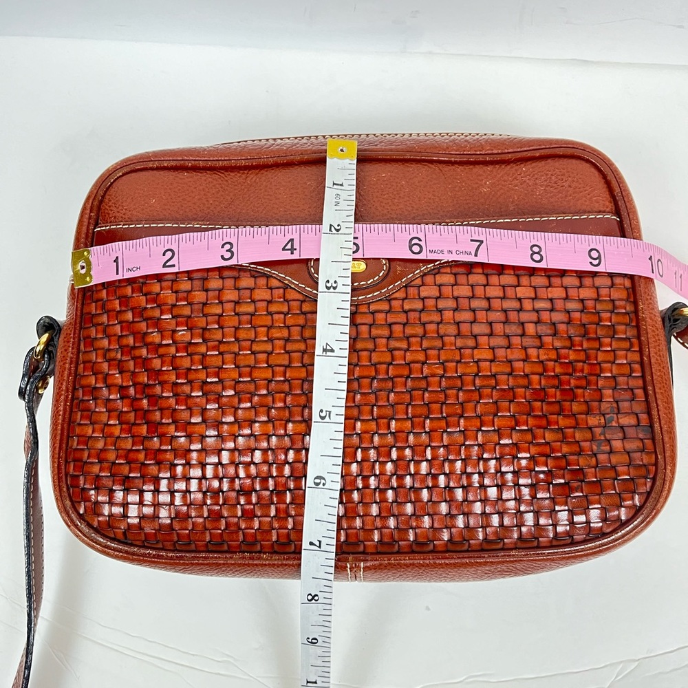 BALLY Woven Cognac Soft Leather Crossbody Bag 10” x 7” x 3” - Picture 10 of 12